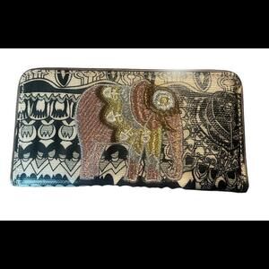 Sakroots Artist Boho Circle Elephant Embroidered Zip Wallet